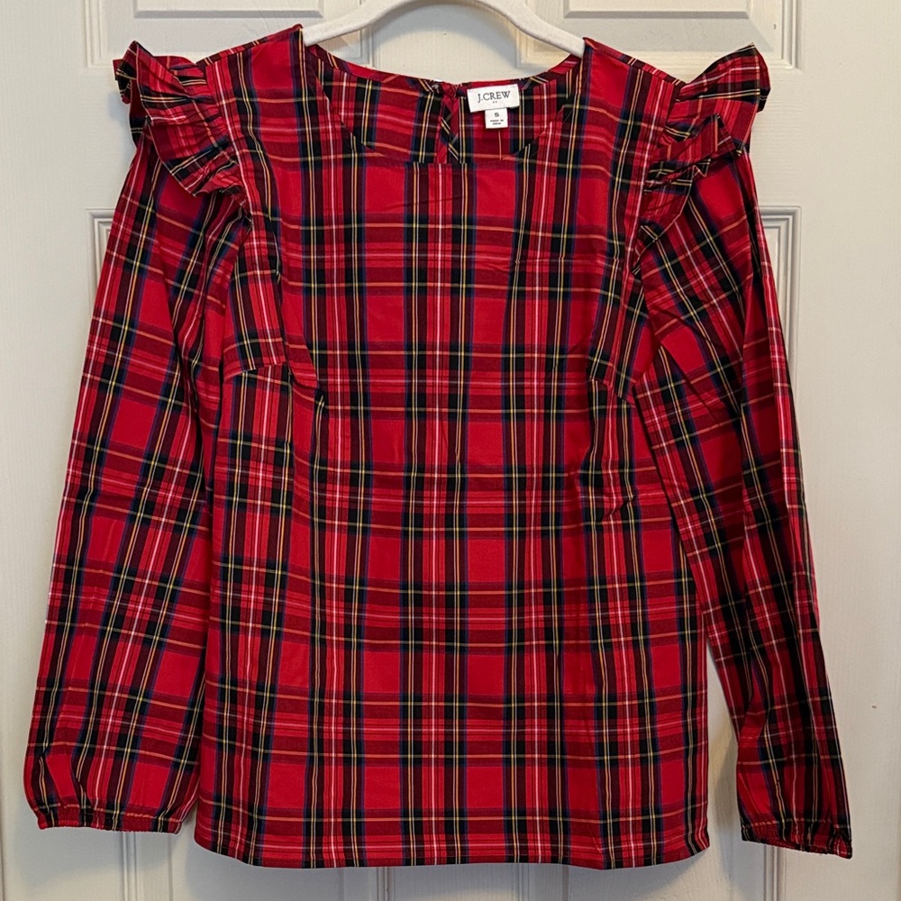 J. Crew Red and Black Plaid Ruffle Top